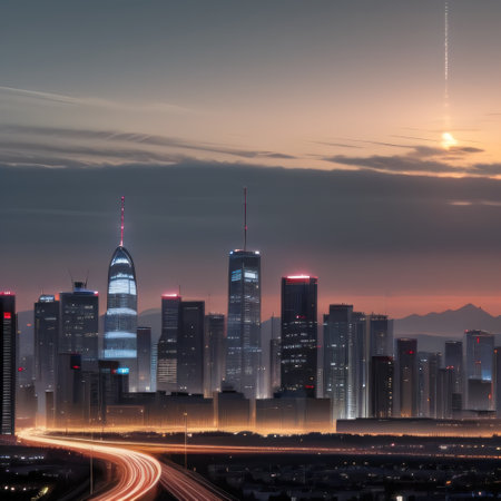 city skyline at sunset website bannerの素材