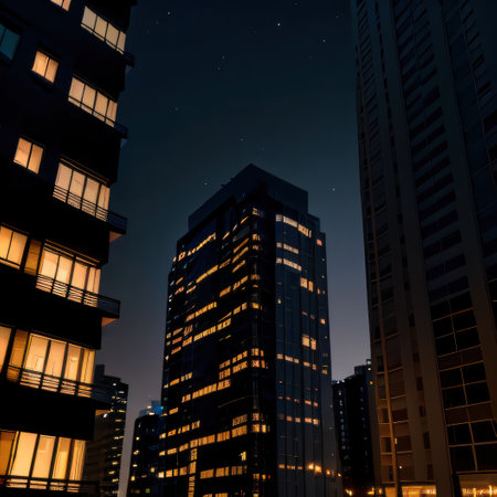 Captivating scene of illuminated residential building at exuding warmthの素材