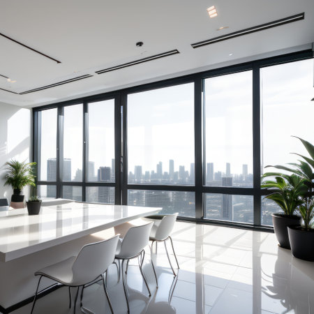 Interior of luxury empty open space area in modern Glossy white plants inの素材