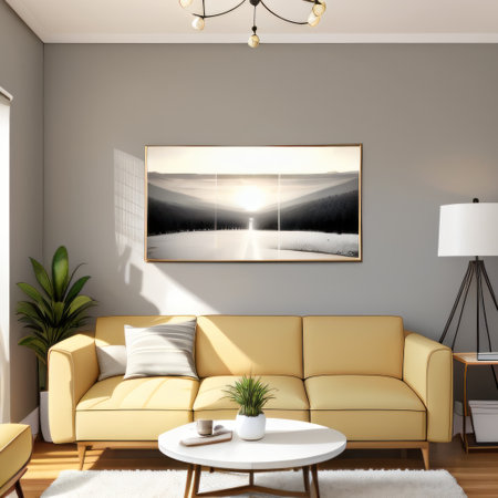 of blank picture frame in mid century livingの素材