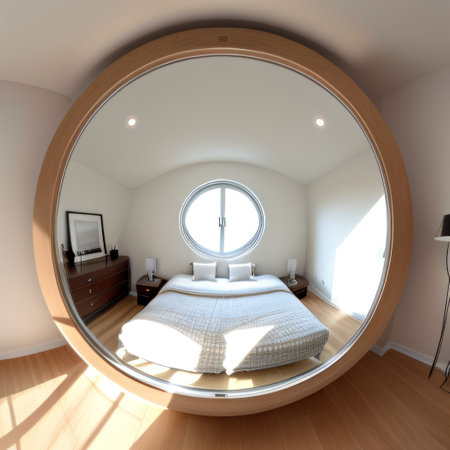Contemporary bedroom with chic circularの素材