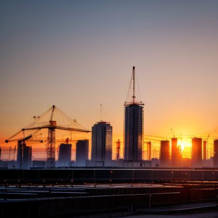 Sunset time with golden light in constructionの素材