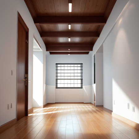 Front view on blank white poster on wall background with place for yourの素材