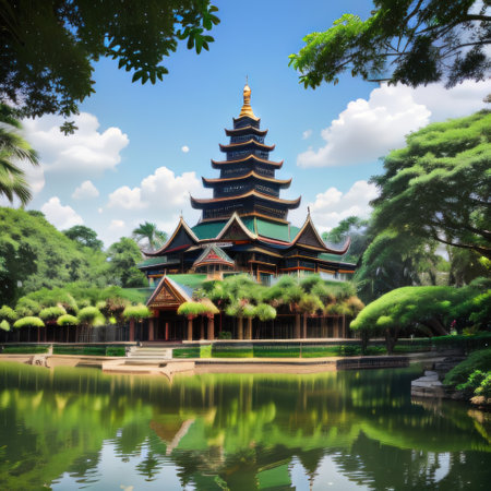 An abstract kaleidoscope rendition of Chichen Mayan vibrant tropical colorの素材