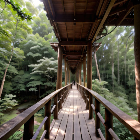 Bridges Linking Treehouse Village Homes on isolated backgroundの素材