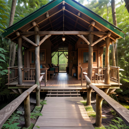 Bridges Linking Treehouse Village Homes on isolated backgroundの素材