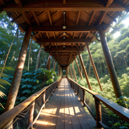 Bridges Linking Treehouse Village Homes on isolated backgroundの素材