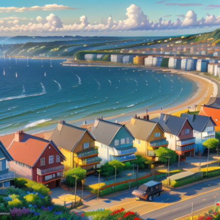 Houses Near Sea during Daytime impressionism expressionist style oilの素材