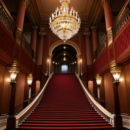 Red carpet leading to a king thrones inside of the palace castleの素材
