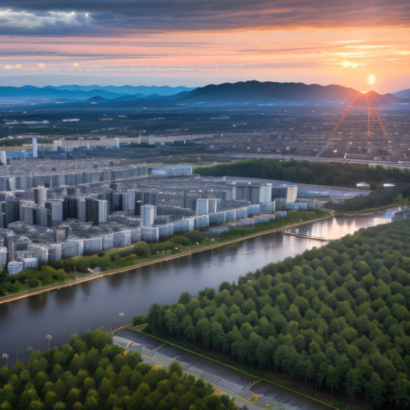 Zukunft der WÃ¤rmepumpen auf Flachdach unter cineastischem Himmelの素材