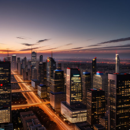 Modern with Breathtaking City Skyline View at Sunsetの素材