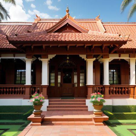 A house designed in the traditional architectural style of located inの素材