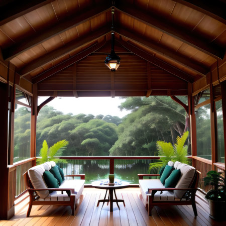Interior design of a lavish side outside garden at with a teak hardwoodの素材