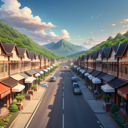 town town village animation cinema artwork lovely landscape view cleanの素材