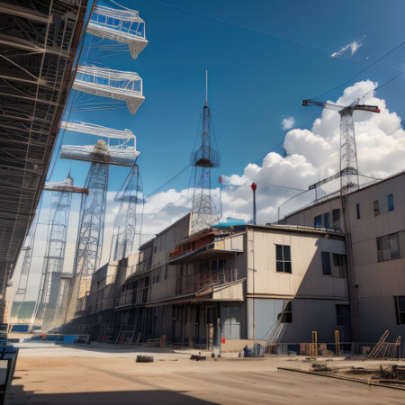 Construction site of new residential complex with cranes and buildingの素材