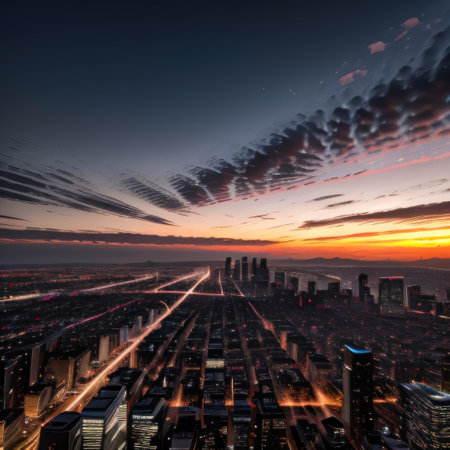 City skyline at sunsetの素材