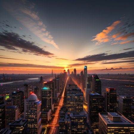 city skyline at sunset