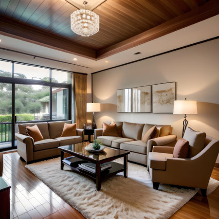 Luxury Living Room with Sophisticated Interior Details of textured wallsの素材