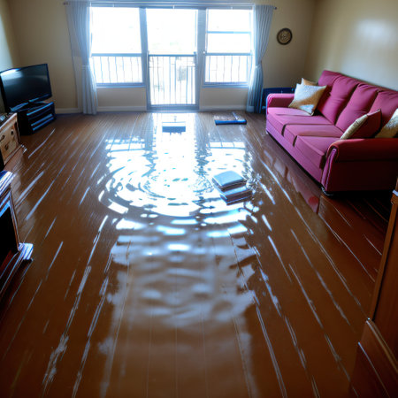 Flooded apartment with a lot of water on the Created withの素材