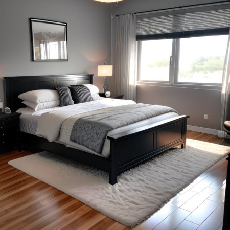 Wicker accessories in black and grey modern bedroomの素材