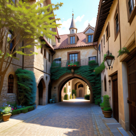 Courtyard of an old medieval Fantasyの素材