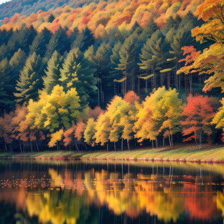 autumn landscape with lakeの素材