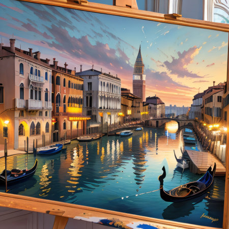 An oil painting of Venetian architecture and water canal inの素材