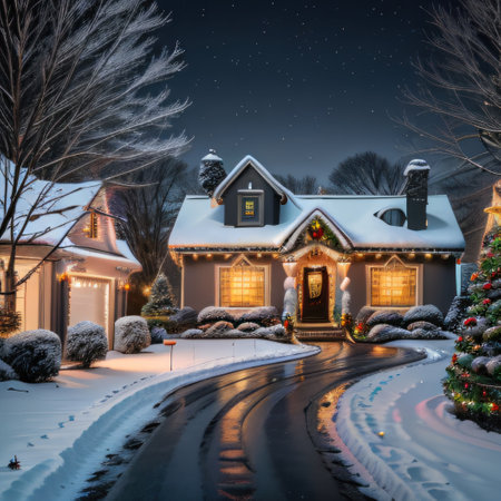 House decorated with garland lights for the Merry christmas and happy newの素材