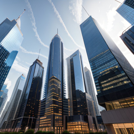 Modern building with glass windowsの素材