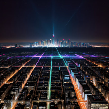 A stunning city skyline at capturing the vibrant lights and urban energyの素材