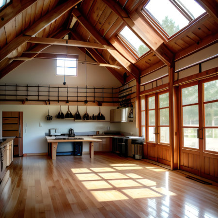 Contemporary Wood Work Shop With Slightly Used Tools Hanging on the Whiteの素材