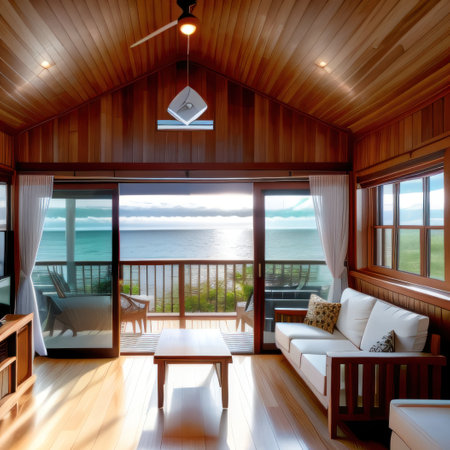 a modern with wooden walls and ceilinging that looks like an art workの素材