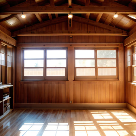 Contemporary Wood Work Shop With Slightly Used Tools Hanging on the Whiteの素材