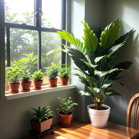 Enhancing Stylish Interiors with Flourishing Greenery and Modernの素材