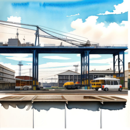 watercolor painting of a building under construction with cranesの素材