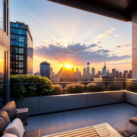 Rooftop Patio in New York City at Sunsetの素材