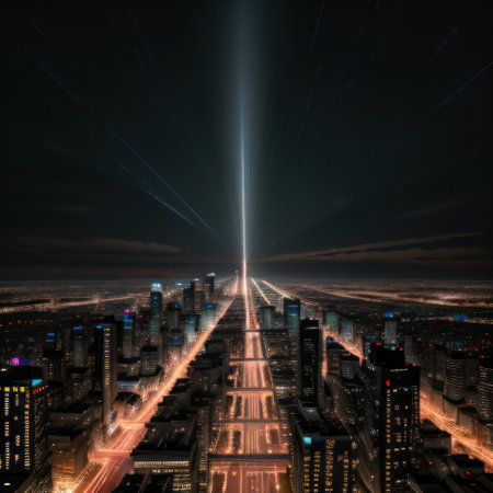 a view of a city at night from the top of a cyberpunkの素材