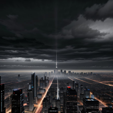 Fantastic city of the future against a background of Gray skyscrapersの素材