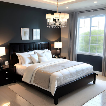 Elegant and modern master bed room interior with large comfortableの素材