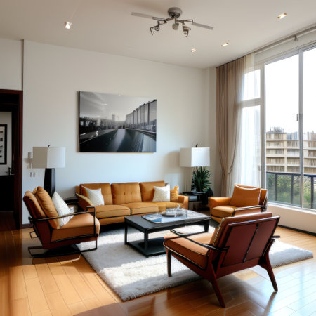 Parisian Modern Room Interior with Large Wall Art and Stylish Accentの素材