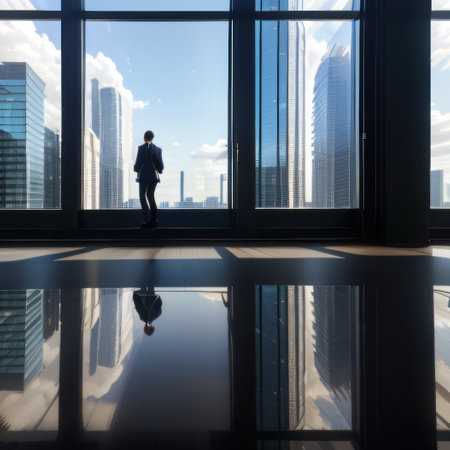 Sleek modern skyscraper with stylish glass creating a visually strikingの素材