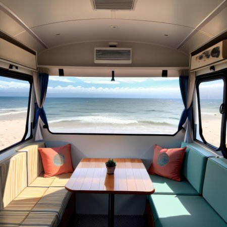Beautiful camper van view created with technologyの素材
