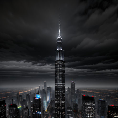 Fantastic city of the future against a background of Gray skyscrapersの素材