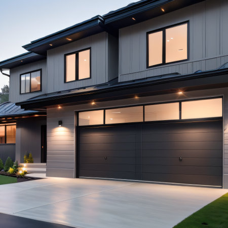 Double Garage Contemporary Innovative Aesthetic with Dark Gray Siding andの素材