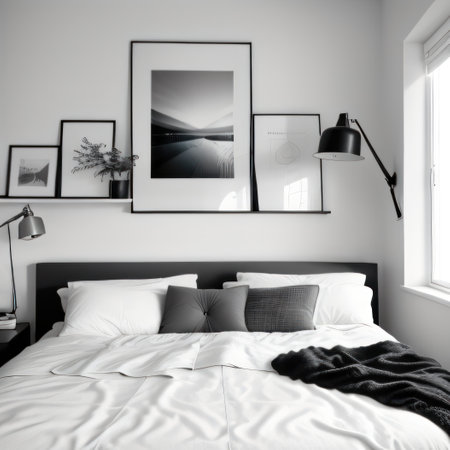 Interior picture over bed on gray concrete wall in modern brutal Wall artの素材