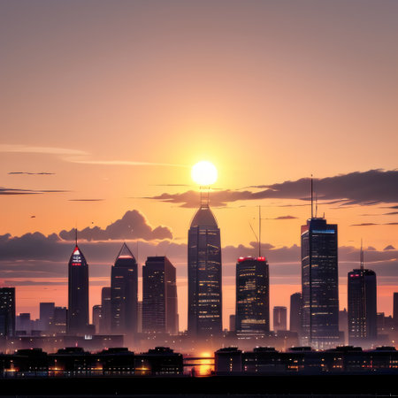 city skyline at sunsetの素材