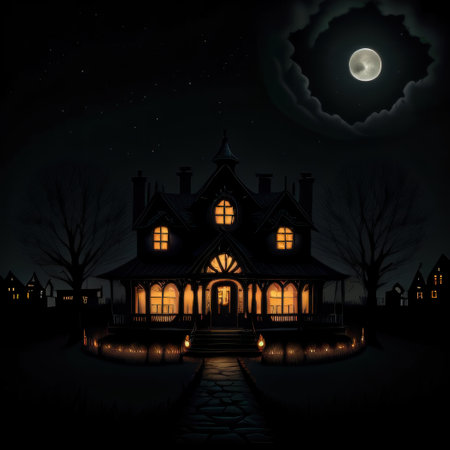 haunted house with dark hunted backgroundの素材