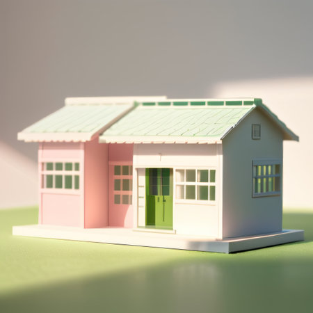 Minimalistic of a model house isolated on and text withの素材