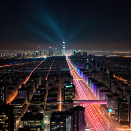 The colorful light of city skyline atの素材
