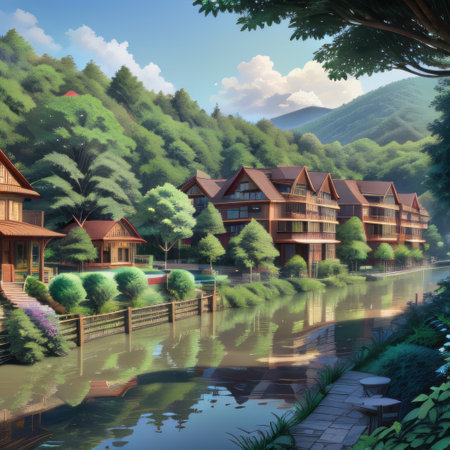 Sustainable building sketch showcasing green and green facadeの素材